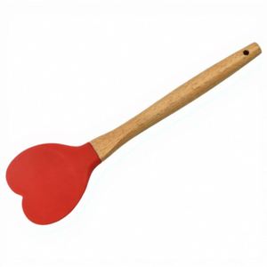 Cuchara de Silicona con Mango de Madera en Forma de Corazón, Diseño Creativo de Fábrica, Utensilio de Cocina de Grado Alimenticio para Cocinar y Hornear - Product Image 3