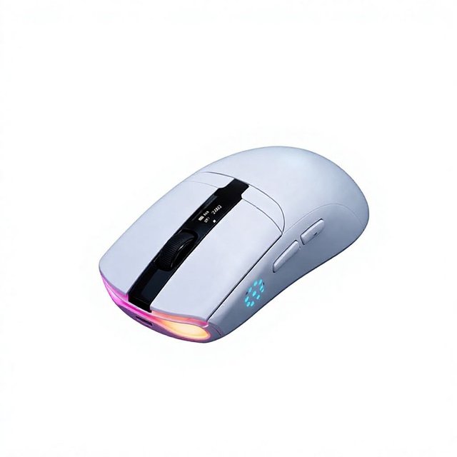 FV-S890 Tri-Mode Wireless Mouse with OLED Display, PAW3311 Optical Sensor 6 Buttons Ergonomic Design for Gaming Office