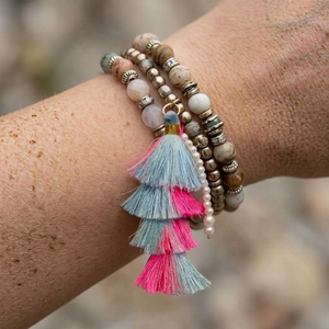 <b>Tassel</b> Bracelet With Beaded Strand And Colorful Fringe Decorative Jewelry Accessory - Product Image 1