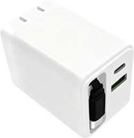 Cargador GaN Rápido de 45W con Cable Retráctil y Enchufe Plegable, Puertos USB-C y USB, Carga PD3.0, Cargador Universal para Teléfono Móvil