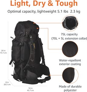 75L Internal Frame <b>Backpack</b> Large Hiking Rucksack Rain Cover Lightweight Camping Mountaineering <b>Trekking</b> Travel Daypack For Men - Product Image 2