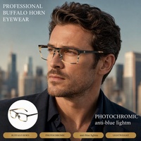 Monturas Ópticas Cuadradas Profesionales de Cuerno Natural Puro para Negocios, Lentes Fotocromáticas Anti Luz Azul, Gafas Sostenibles