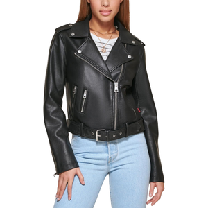 Chaqueta de Motociclista de Cuero PU de Alta Calidad para Mujer, Estilo Primavera, Ajustada, con Cuello Alto, Lazos y Cierre de Cremallera - Product Image 1