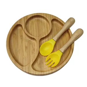 Multi shapes eco friendly dinner feeding wood craft kids toddler tableware bamboo products 2023