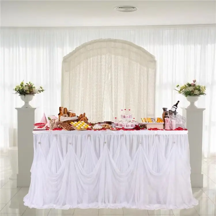 Jupes de table tutu blanches pour tables rectangulaires Jupe de table plissée drapée de 9 pieds Nappe en polyester pour banquet de fête d'anniversaire