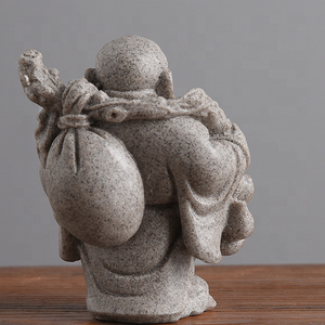 Arenisca hecha a mano resina artesanía adornos estilo chino sonriente <span class=keywords><strong>Maitreya</strong></span> Buda estatuilla regalos creativos decoraciones doradas - Product Image 5