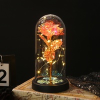Vente en gros Veilleuse dôme en verre fleur colorée Décoration de bureau romantique pour la Saint-Valentin Ornement floral éternel lumineux