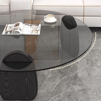 Zayshine Table Basse Minimaliste Italienne avec Plateau en Verre et Piètement en Bois Massif, Ronde, Noire, pour Salon, Ensemble de Meubles Design Simple