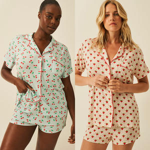Conjunto <span class=keywords><strong>de</strong></span> <span class=keywords><strong>Pijama</strong></span> <span class=keywords><strong>de</strong></span> Dos Piezas con Estampado Personalizado <span class=keywords><strong>de</strong></span> Corazón Rosa y Cereza, <span class=keywords><strong>Pijama</strong></span> <span class=keywords><strong>de</strong></span> Verano para Mujer, <span class=keywords><strong>Pijama</strong></span> Holgado Informal <span class=keywords><strong>de</strong></span> Manga Corta para Mujer - Product Image 1