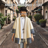 Vestes Kimono Homme M-5XL, Cardigan Léger Décontracté en Mélange Coton-Lin, Manches Courtes, Ouvert sur le Devant, Respirant, Lavé, Service OEM