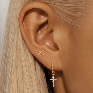 Gold Plated S925 <b>Sterling</b> <b>Silver</b> Cross Detachable <b>Earrings</b> Removable Pendant <b>Stud</b> <b>Earring</b> <b>Set</b> for Women Wholesale - Product Image 6