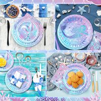 XUECE Ensemble de 72 assiettes et serviettes d'anniversaire sirène, 24 décorations de fête jetables en papier moderne sur le thème de la mer