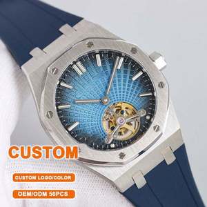 Montre mécanique de haute qualité en acier inoxydable personnalisée, mouvement tourbillon, bracelet en caoutchouc, aiguilles, résistance à l'eau, pour hommes, sport - Product Image 1