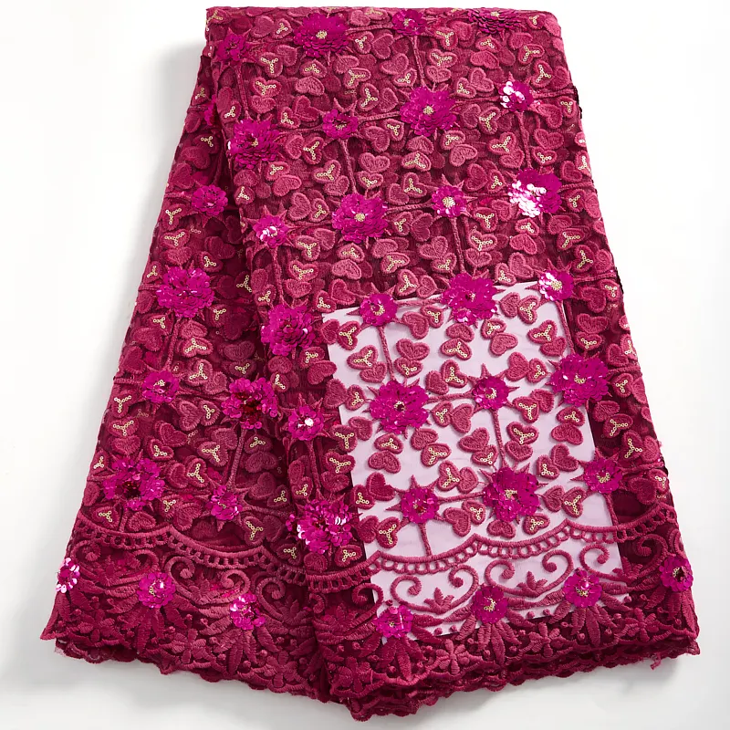 Новейшая африканская кружевная ткань Дубай красная французская кружевная ткань Высокое качество Тюль Сетка кружевная ткань с блестками для свадебного платья 2412
