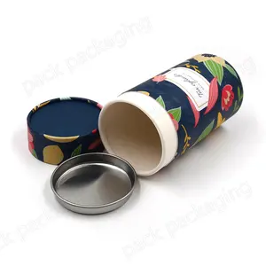 Tapa de Metal de diseño personalizado para bolsas de té, embalaje de tubos de granos de café, tubo redondo de grado alimenticio, tubo de alimentación de papel de alimentos secos