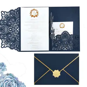 封筒付きの新しい高品質の豪華なレーザーカットポップアップ結婚式の招待状カードをデザイン