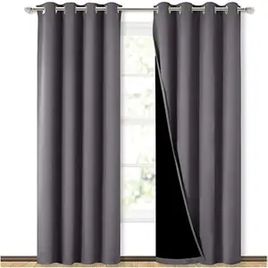 Hot Sell Grey Baby Bedroom Quality Sleep 100% Blackout Grommet Curtain, Polyester Drop Thermal Insulated Solid Color Curtain/