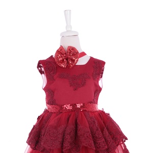 Haute qualité personnalisé Design moderne bébé filles enfants robe de mariée nouveau-né 1 an mini couches parties dentelle en mousseline de soie florale - Product Image 2