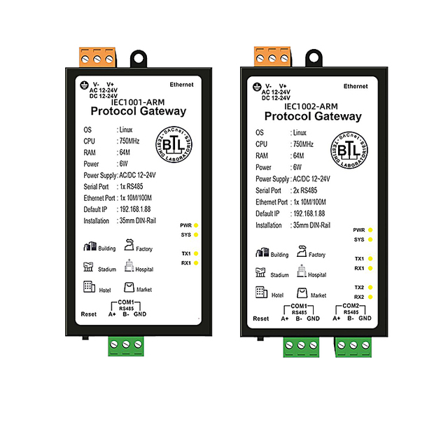 Milesgo IEC104 Gateway IEC1001/1002-ARM 500+ Protocols Modbus BACnet Web Monitor DIN Rail 12-24V Data Collector