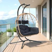 Fauteuil suspendu double en rotin pliable de luxe, chaise à bascule, mobilier d'extérieur, coussin imperméable, cour intérieure