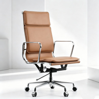 Chaise de bureau de direction moderne ergonomique en cuir PU et cuir de vachette, pivotante, pour ordinateur et conférence, style minimaliste