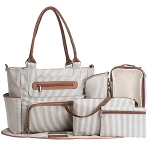 2022 Fashion Wholesale Custom Mommy Handbag Multifunctional Mummy Daddy Tote Shoulder Baby Storage Set Bag Diaper Bag