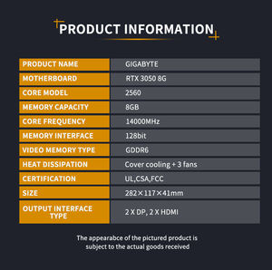 2022 vente chaude RTX3050 8G DDR6 Gigabyt MS-I AS/US coloré flambant neuf usine en gros carte graphique RTX 3050 Gpu - Product Image 5