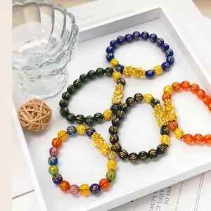 풍수 흑요석 돌 구슬 팔찌 남성 여성 남여 골드 블랙 Pixiu 재산 좋은 행운의 팔찌 pulseras de hombre