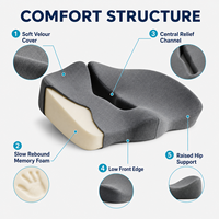 Coussin de siège ergonomique gris en mousse à mémoire de forme pour soulagement du coccyx, support de hanche pour chaise de bureau et conducteur de voiture, lot en gros d'usine
