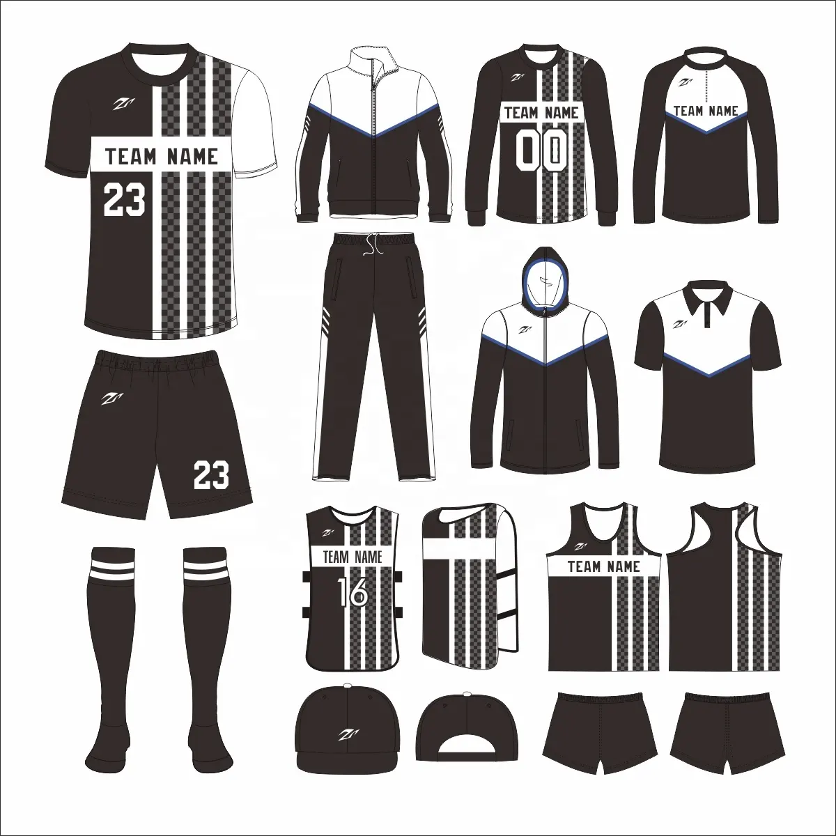Fashion custom design black white sublimation soccer uniforms wholesale men's football practice jerseys