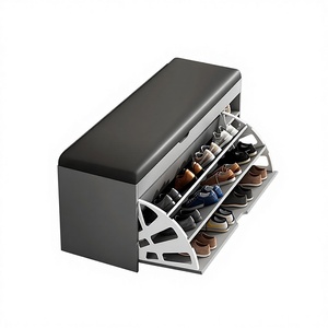 <span class=keywords><strong>Meuble</strong></span> à chaussures multifonctionnel en acier, style minimaliste moderne, avec tabouret intégré pour changer de chaussures, pour entrée étroite, mobilier de maison - Product Image 1