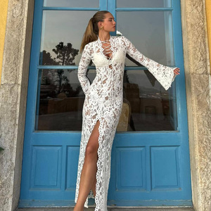 Nuovo <span class=keywords><strong>abito</strong></span> da donna a maniche lunghe aderente aderente da donna con <span class=keywords><strong>spacco</strong></span> con scollo a V con <span class=keywords><strong>spacco</strong></span> in pizzo Sexy - Product Image 1