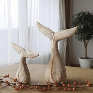 Ornamen ekor ikan paus kayu bahari baru dengan hasil akhir robek terukir modis kerajinan dekorasi rumah pantai - Product Image 3