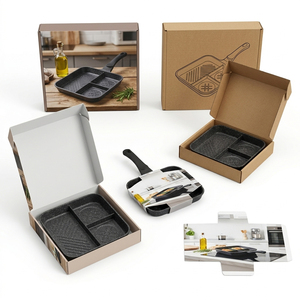 E-Top - Sartén para Asar de Aluminio Fundido a Presión con Logotipo Personalizado al por Mayor, OEM, 3 Secciones Divididas, Antiadherente, 3 en 1, para Desayuno - Product Image 1