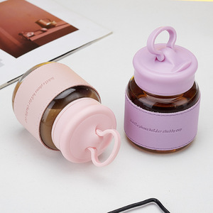 Bouteille d'eau en verre portable 300 ml avec manchon isolant, support pour téléphone, mini-gobelet, utilisation en voyage, résistant à la chaleur, passe au micro-ondes - Product Image 2