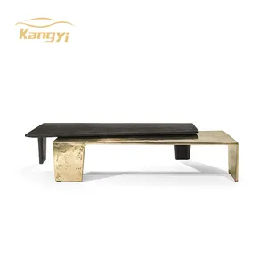 Practical design luxury modern living room furniture rectangle Shaped center table coffee table wood and steel