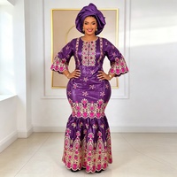 Robes africaines H&D BP50 Bazin Rich pour femmes, broderie traditionnelle, longue robe avec foulard