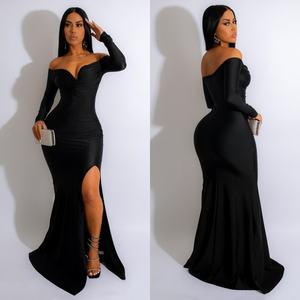 OuYaan Chic fuera del hombro vestido de noche mujer vestido de cena Slit vestido de fiesta para fiesta - Product Image 5