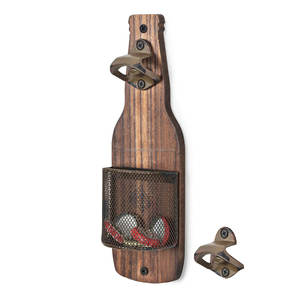 פותחן בקבוק עץ משובח בירה עץ רכוב פותחן בקבוק עם לוכד עבור מאהב בירה - Product Image 2