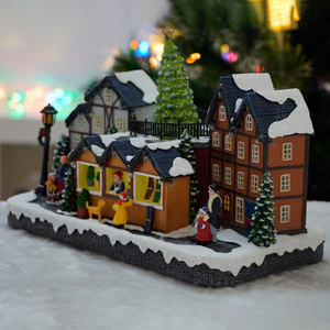 LED rumah desa Natal musikal pemandangan pohon bergerak dekorasi Natal dekorasi Figurine & Dekorasi mainan untuk musim perayaan