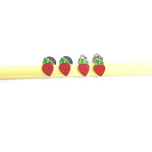 G23 <b>Titanium</b> Alloy Gold Plated Resin Strawberry Fruit Shape External Thread Ear <b>Studs</b> Cute Sweet Elegant Vacuum-plated Earrings - Product Image 2