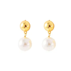 Traditional Look Natural Freshwater Pearl Stud Dangle Earrings Ravishing Gold Plated Hanging Earrings Pearl Statement Earrings