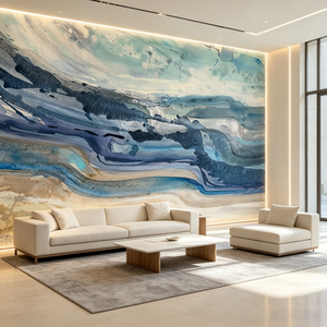 Tapiz de Pared con Diseño de Roca en Acuarela en Capas, Color Verde Azulado, Mural sin Costuras para Sala de Estar, Galería, Apartamento, Decoración de Toda la Casa - Product Image 1