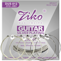 Vente en gros d'usine Ziko DUS-012 Cordes de guitare acoustique plaquées argent, âme en acier à haute teneur en carbone 012-053, pièces d'instrument légères