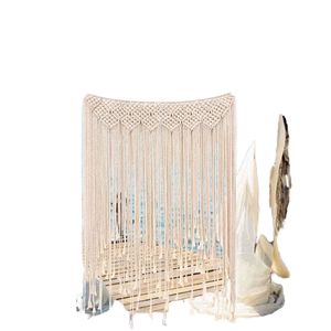 Grande Tapisserie Murale Bohème Faite à la Main en Coton avec Pompons, Décoration Artistique pour Fêtes et Maison, Macramé, Toile de Fond de Mariage - Product Image 3