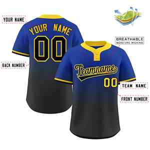 Custom Royal Black Black-<b>Gold</b> Gradient Fashion Authentic Two-Button Softball Jersey - Product Image 2