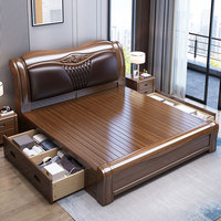 Ensemble de meubles de chambre à coucher en bois massif de noyer de luxe moderne, lit double king-size avec rangement haut, durable, meubles de maison pour mariage