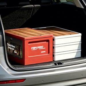 Foldable Plastic <b>Storage</b> <b>Box</b> Stackable Organizer Bin with Wooden Lid Magnetic Side Door 50L for <b>Camping</b> Car Home - Product Image 3