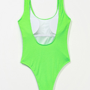 Traje de baño sexy de una pieza, color verde fluorescente, ajustado, de cintura alta, ropa de playa para mujer, material de spandex - Product Image 4