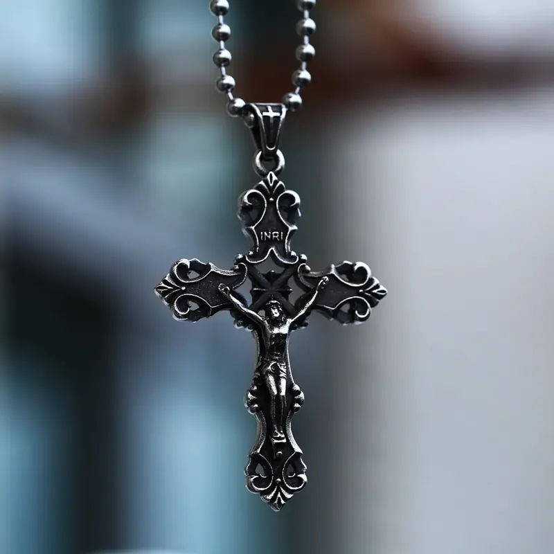 SS8-554P Steel Soldier Catholic Religious Good details Jesus Piece Cross Pendant Necklace For Men Gift Chain Christian Jewelry